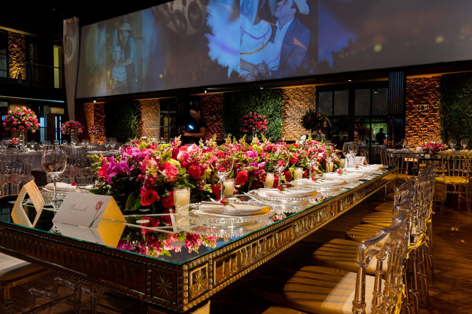 Reception venue with floral table decorations